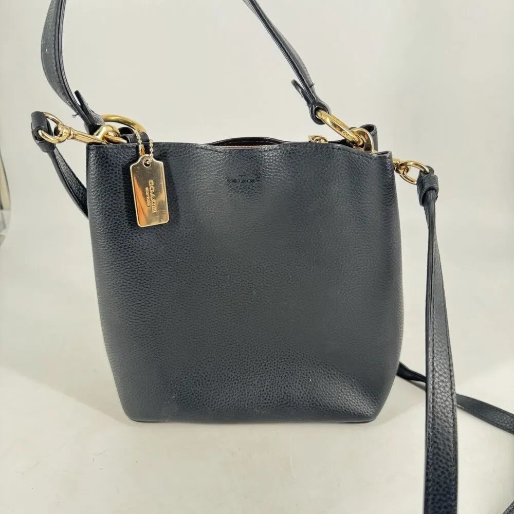 Coach Town Bucket Small Black Pebbled Leather Crossbody Shoulder Bag 1011